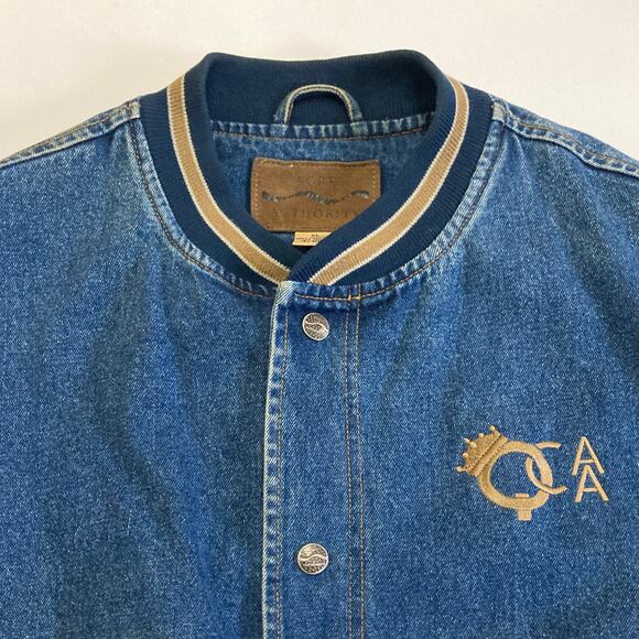 Vintage 90s Port Authority Denim Canvas Bomber Varsity Jacket Men's XL - Picture 3 of 11